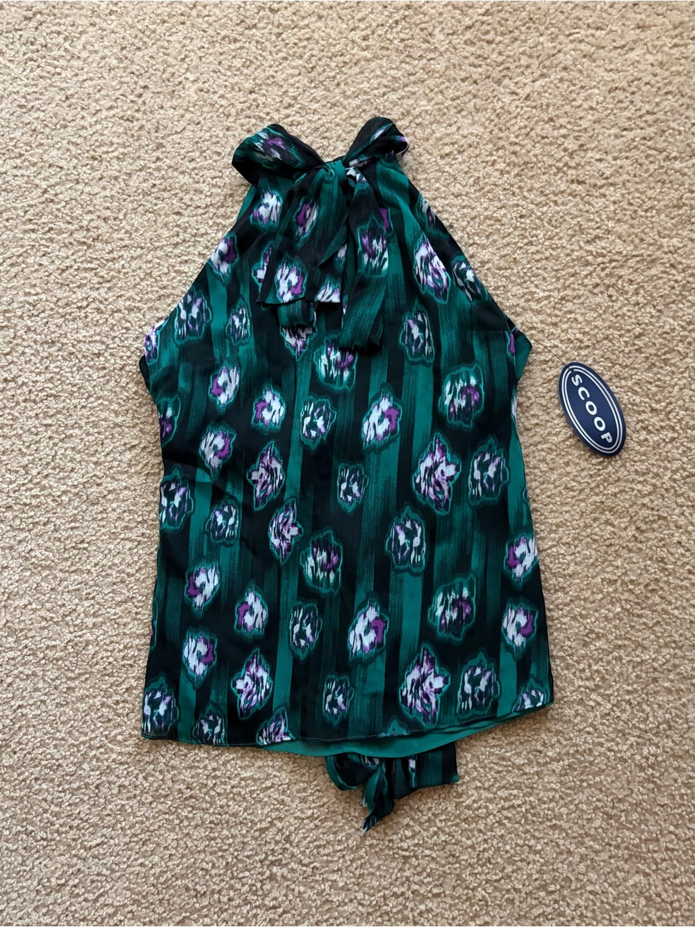 Scoop NYC Green Floral Tie-Neck Halter Top